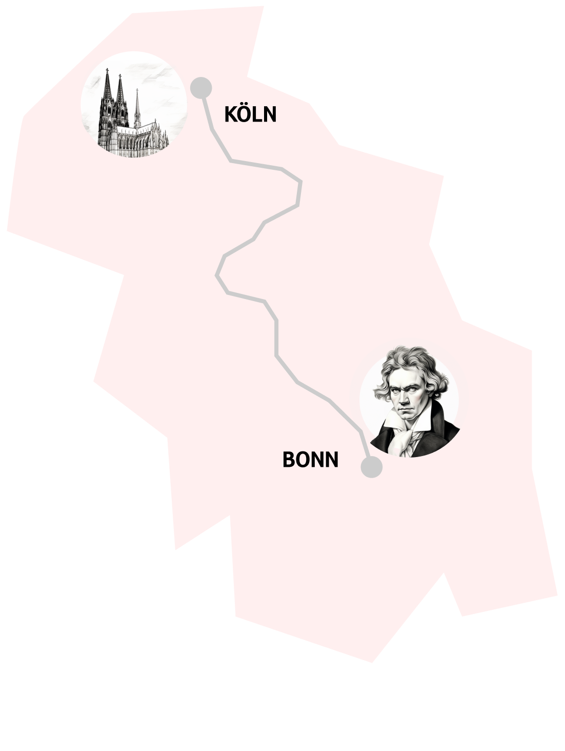 Illustration Köln Bonn und Rhein als verbindendes Element
